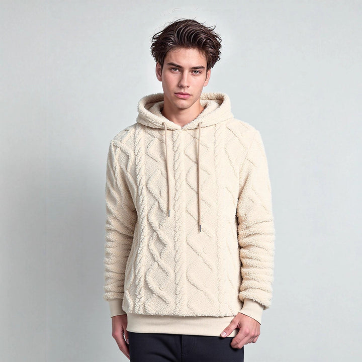 Herren Teddy-Fleece-Hoodie mit diamantstruktur, gefütterter Kapuze und weichen Rippbündchen Echoarchiv
