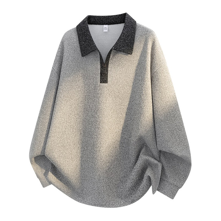 Unisex Oversize-Strickpullover mit kontrastierendem Polokragen und Halbsteg-Knopfleiste Echoarchiv