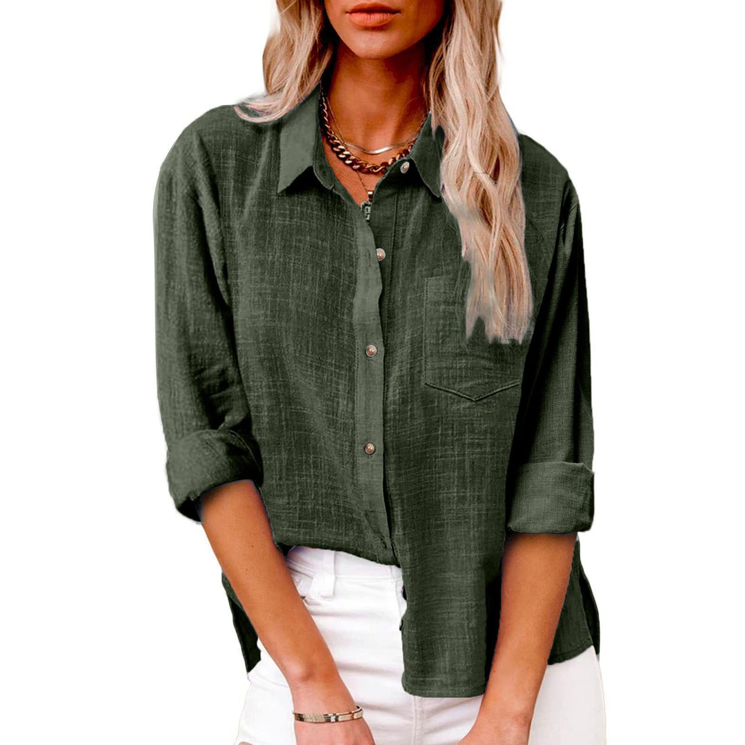 Damen nan oversized Leinen-Baumwollmix Hemdbluse mit Brusttasche und krempelbaren Ärmeln Echo Archiv
