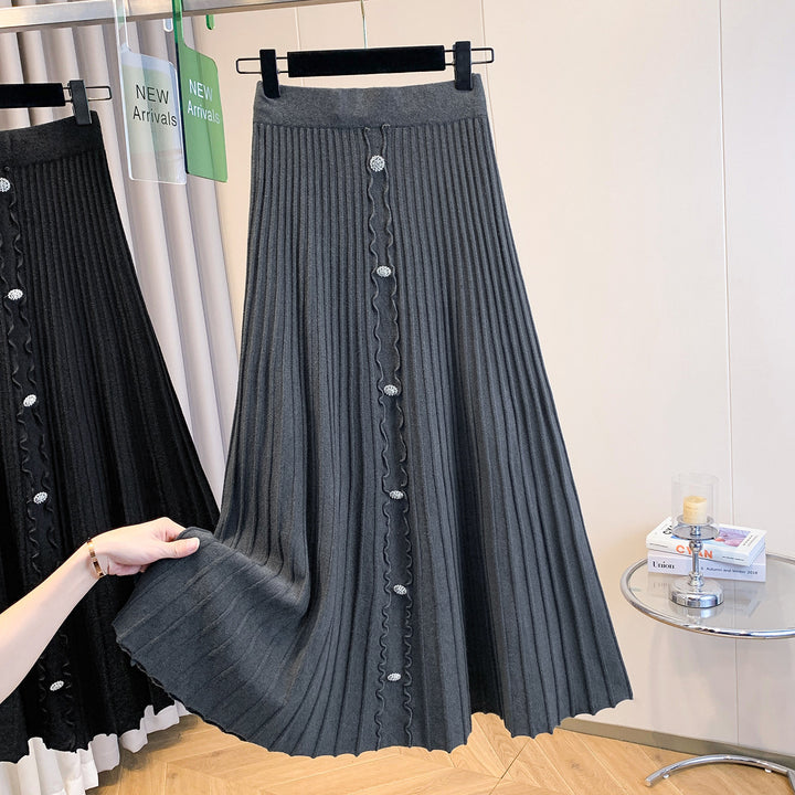 Damen Eleganter plissierter Maxirock mit Knopfdetails Echo Archiv