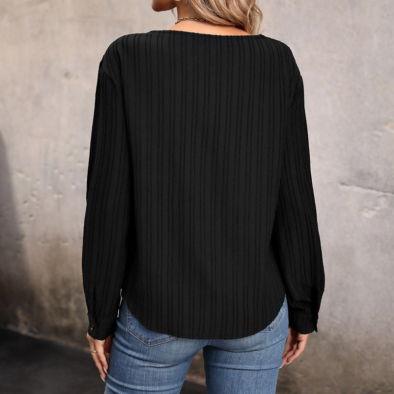 Damen Rippstrick-Top mit asymmetrischer Knopfleiste und kontrastierendem V‑Einsatz Echoarchiv