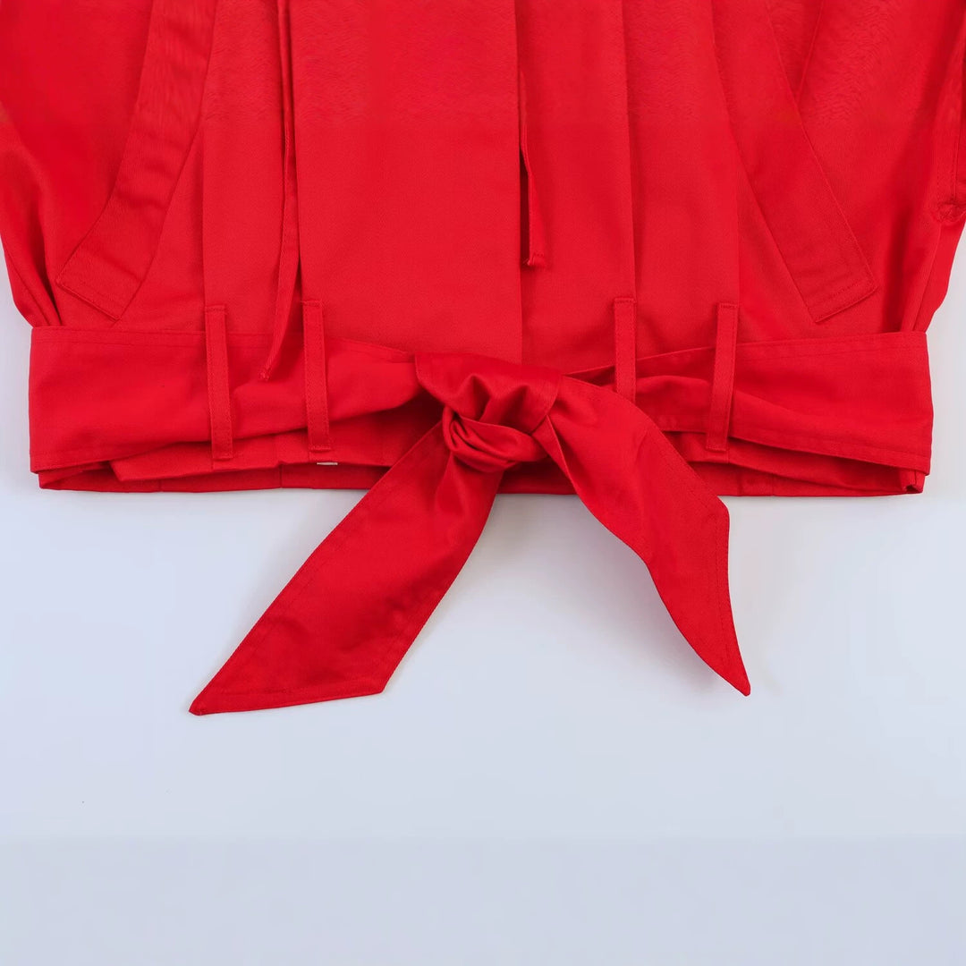 Damen Kurzblouson mit Taillengürtel, großem Hemdkragen und Kordelzug Echo Archiv