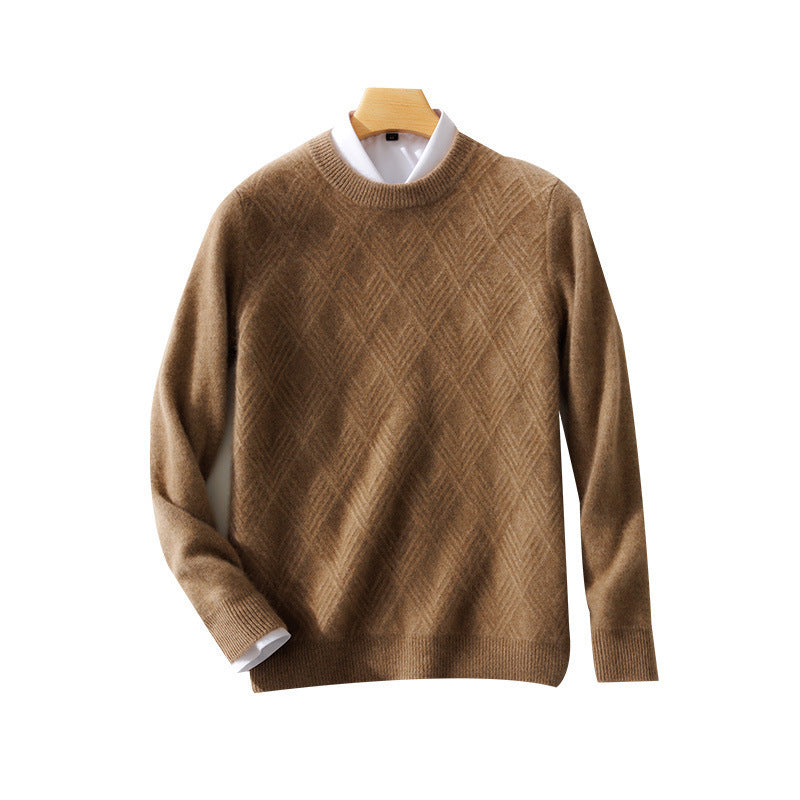 Herren Feiner Strukturstrickpullover mit kurzem Stehkragen und Diamant‑Relief Echoarchiv