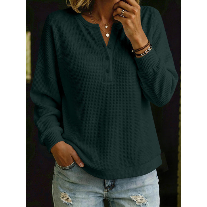 Damen Waffelstrick-Henleypullover mit Oversize-Schnitt Echoarchiv