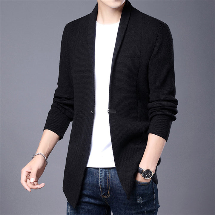 Herren Langarm Strickjacke mit modernem Schalkragen und asymmetrischem Saum Echoarchiv