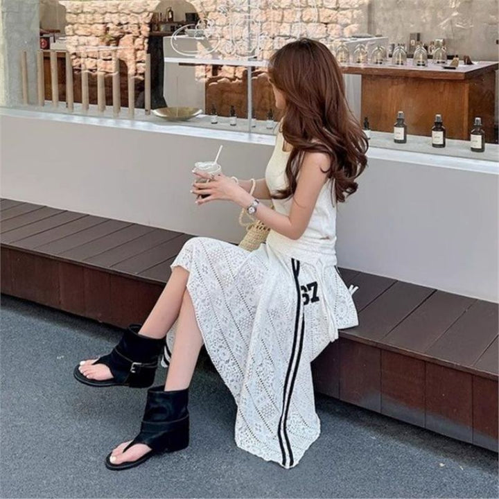 Damen Offene Sandalen‑Stiefelette mit Sockenkragen und Schnallenriemen – Sorelia
