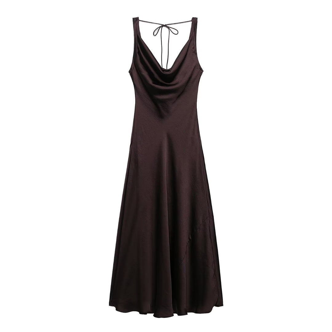 Damen elegantes Satin-Nachtkleid mit schmalen Spaghettiträgern und fließendem Schnitt Echo Archiv