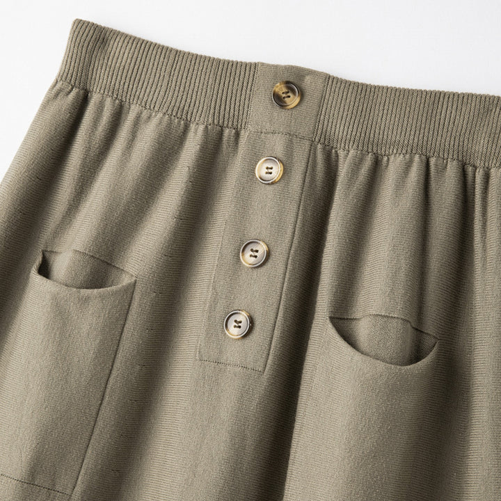Damen Midirock aus Wollmix mit A‑Linie, elastischem Rippbund, Zierriegel‑Knopfleiste und aufgesetzten Taschen Echoarchiv