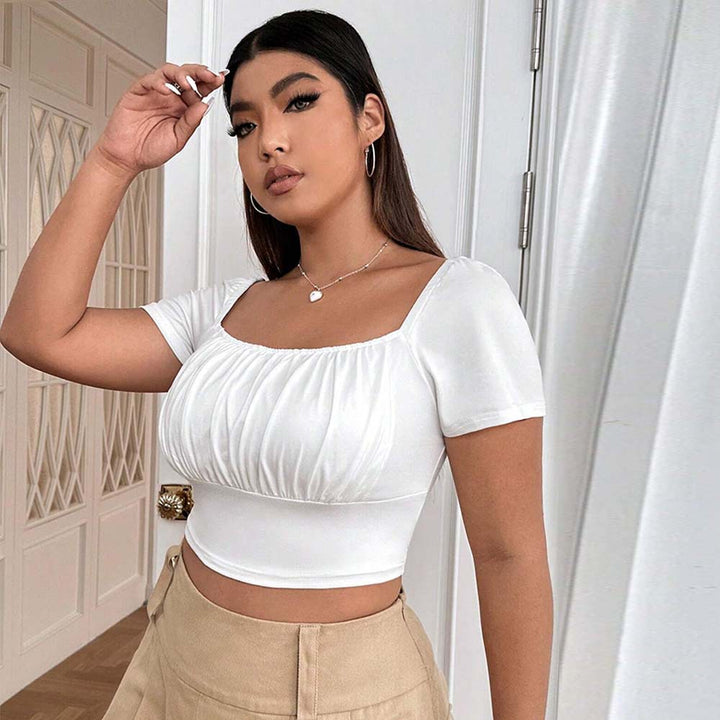 Damen Crop-Top mit gerafftem Design und nostalgischen Puffärmeln Echo Archiv
