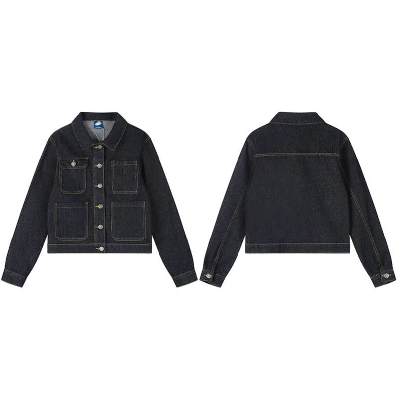 Damen Boxy-Jeansjacke mit aufgesetzten Taschen und sichtbaren Kontrastnähten Echoarchiv