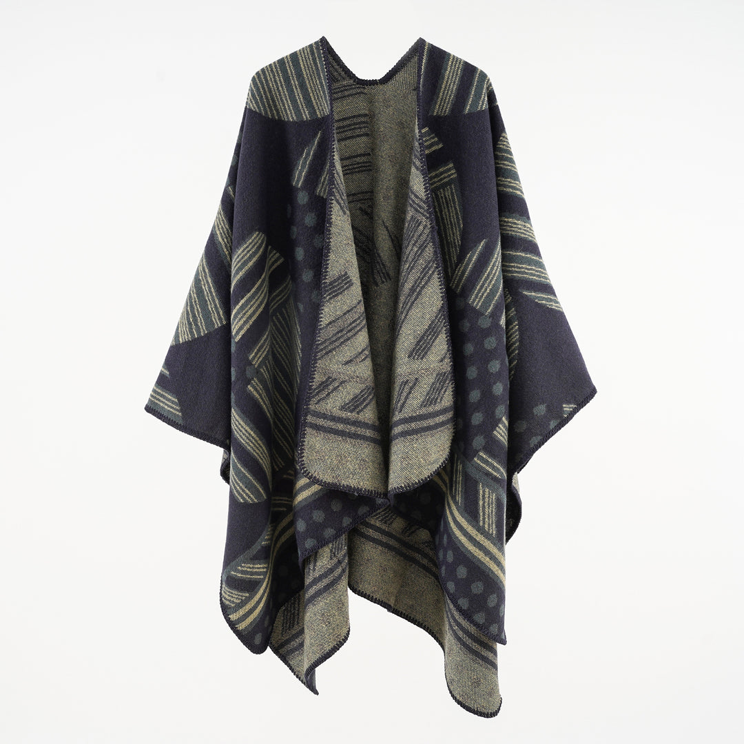 Damen Jacquard‑Ruana mit grafischem Muster und Kettelkante Echo Archiv