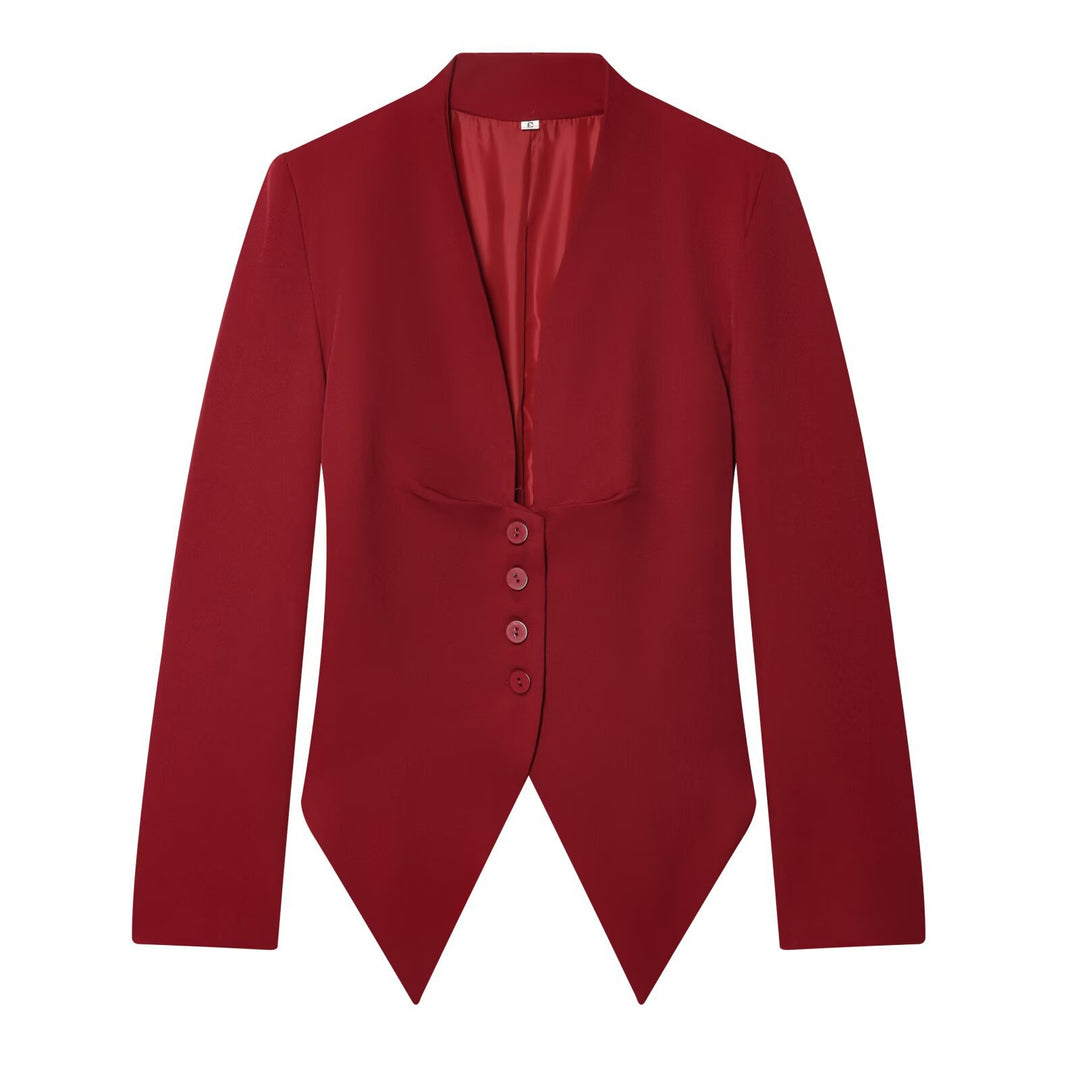 Damen Taillierter Cropped-Blazer mit spitzem Zipfelsaum und tiefem V-Ausschnitt Echo Archiv