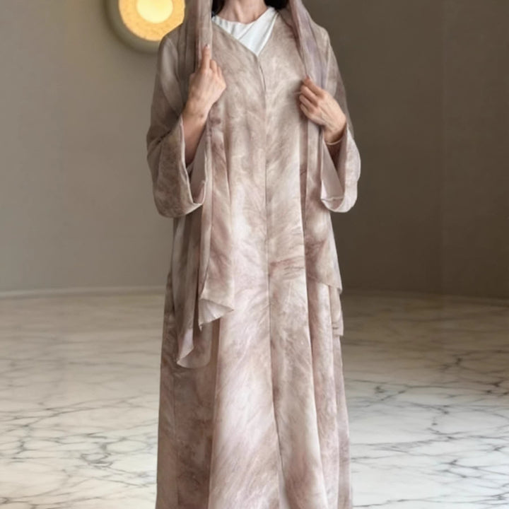 Damen langes fließendes Kapuzenkaftan Kleid mit weitem Arm und mehrlagigem Chiffon – Valéora