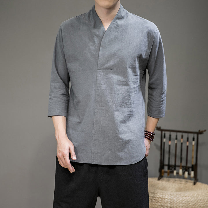 Herren nan modern geschnittene Kimono-Hemdjacke mit V-Kragen und 3/4-Ärmeln Echo Archiv