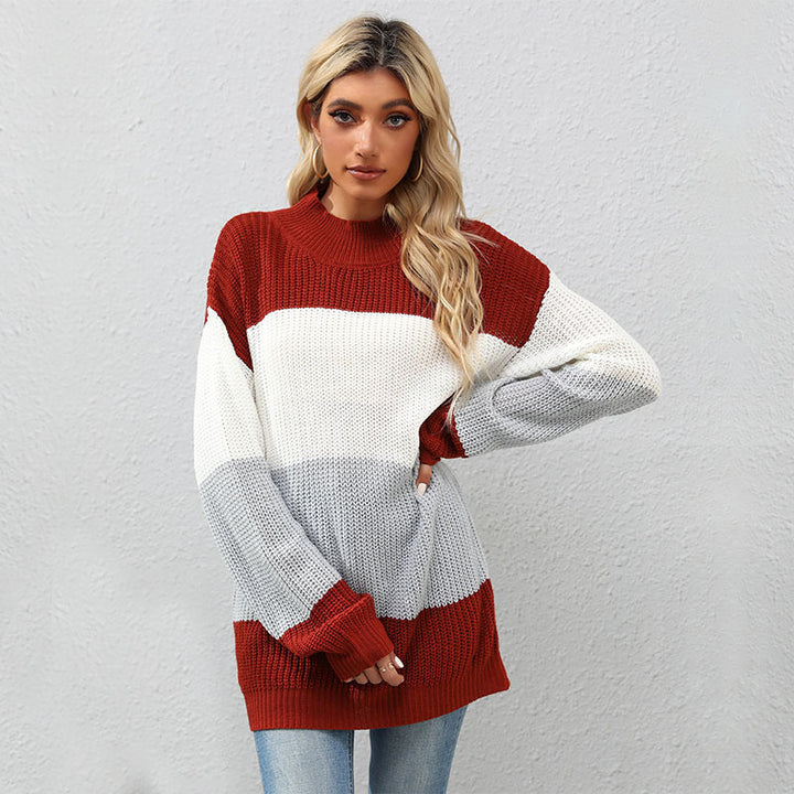 Damen Strickpullover mit Blockstreifen und Stehkragen Echoarchiv