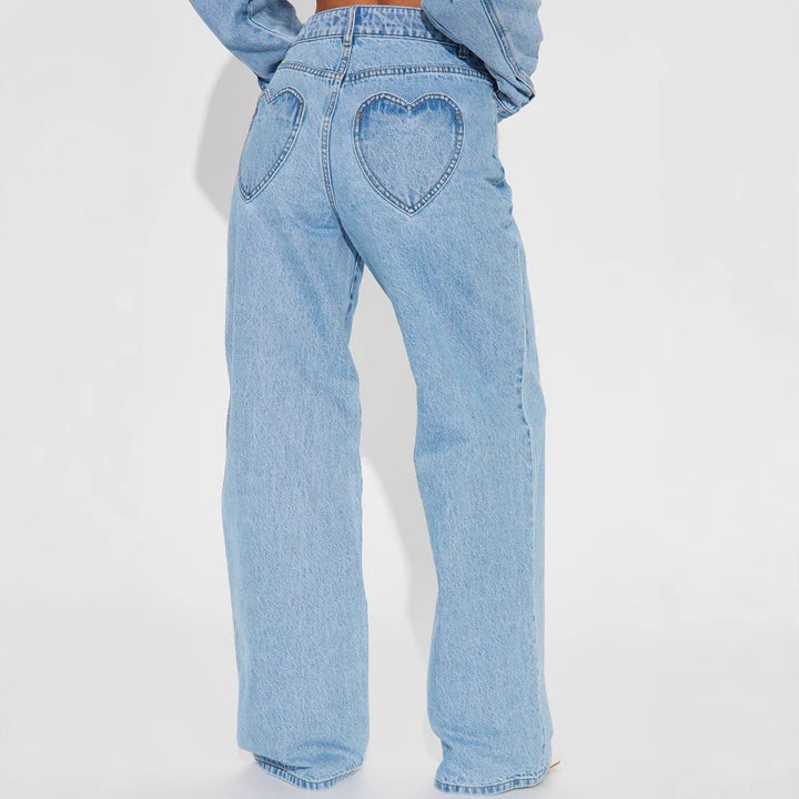 Damen nan hochgeschnittene Weitbein-Jeans mit taillierendem Bund, klassischem Five‑Pocket‑Schnitt und fließendem Bein Echo Archiv
