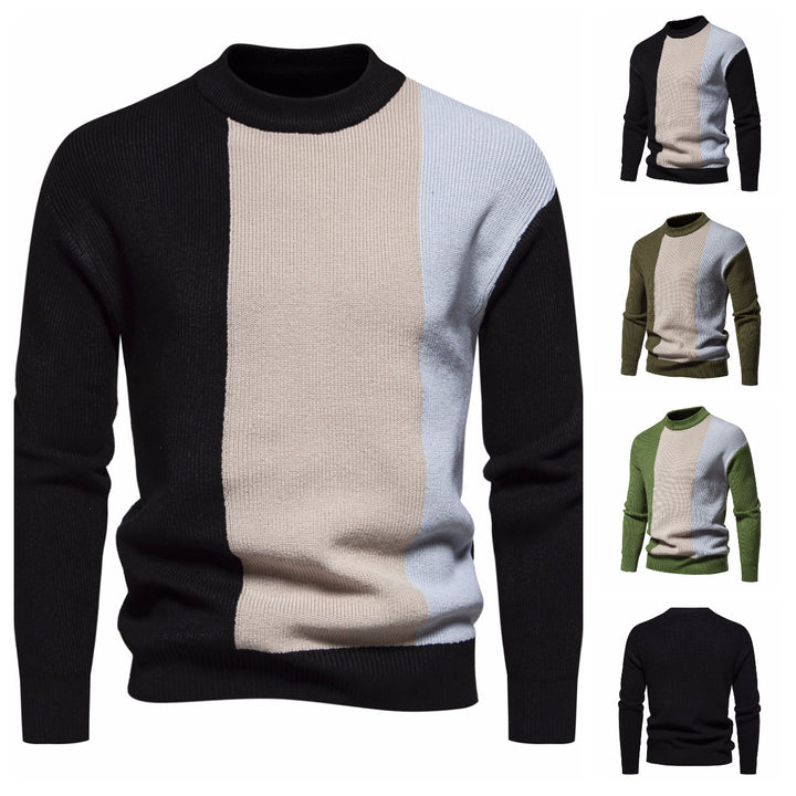 Herren Strickpullover mit modernem Farbblockdesign und hohem Kragen Echoarchiv