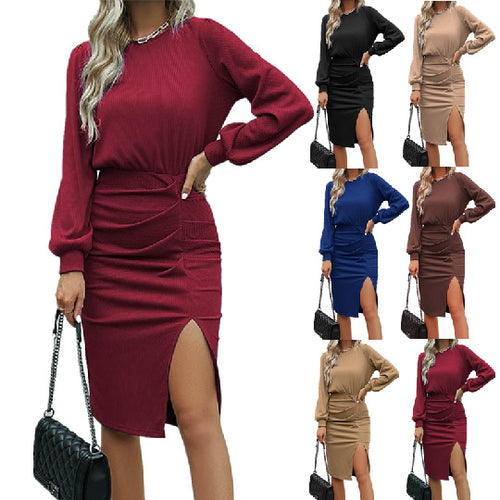 Damen Midikleid mit tailliertem Wickeleffekt, Langarm und hohem Beinschlitz Echo Archiv