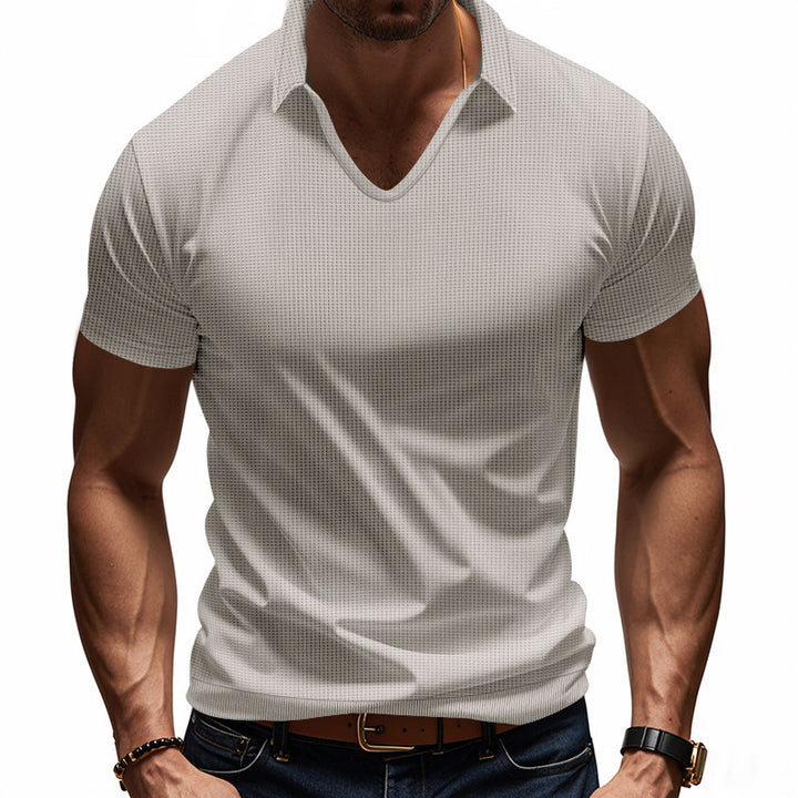 Herren Kurzarm Poloshirt mit strukturierter Oberfläche und modernem V-Ausschnitt Echoarchiv