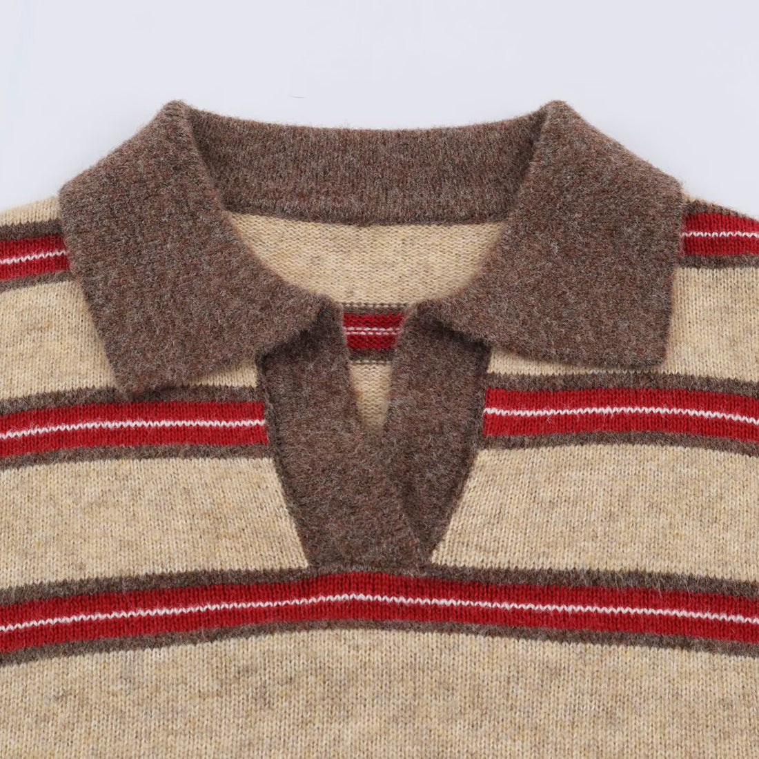 Damen Gestreifter Oversize-Pullover mit Polokragen und V-Ausschnitt Echoarchiv