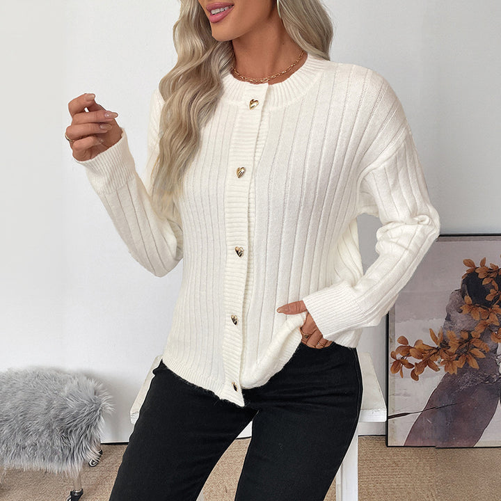 Damen Gerippter Strickcardigan mit Herzknopfleiste Echoarchiv