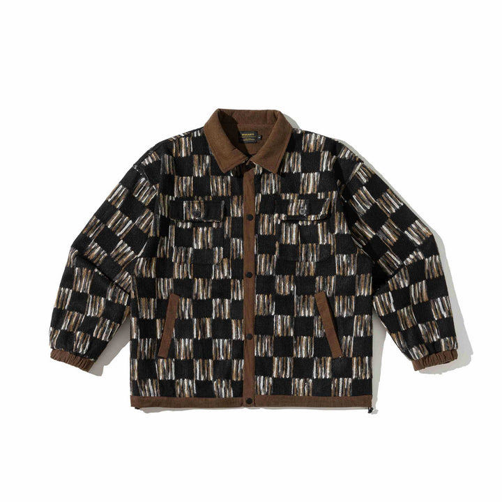 Herren Gemusterte Wollmix Overshirtjacke mit Cordkragen und Pattentaschen Echoarchiv