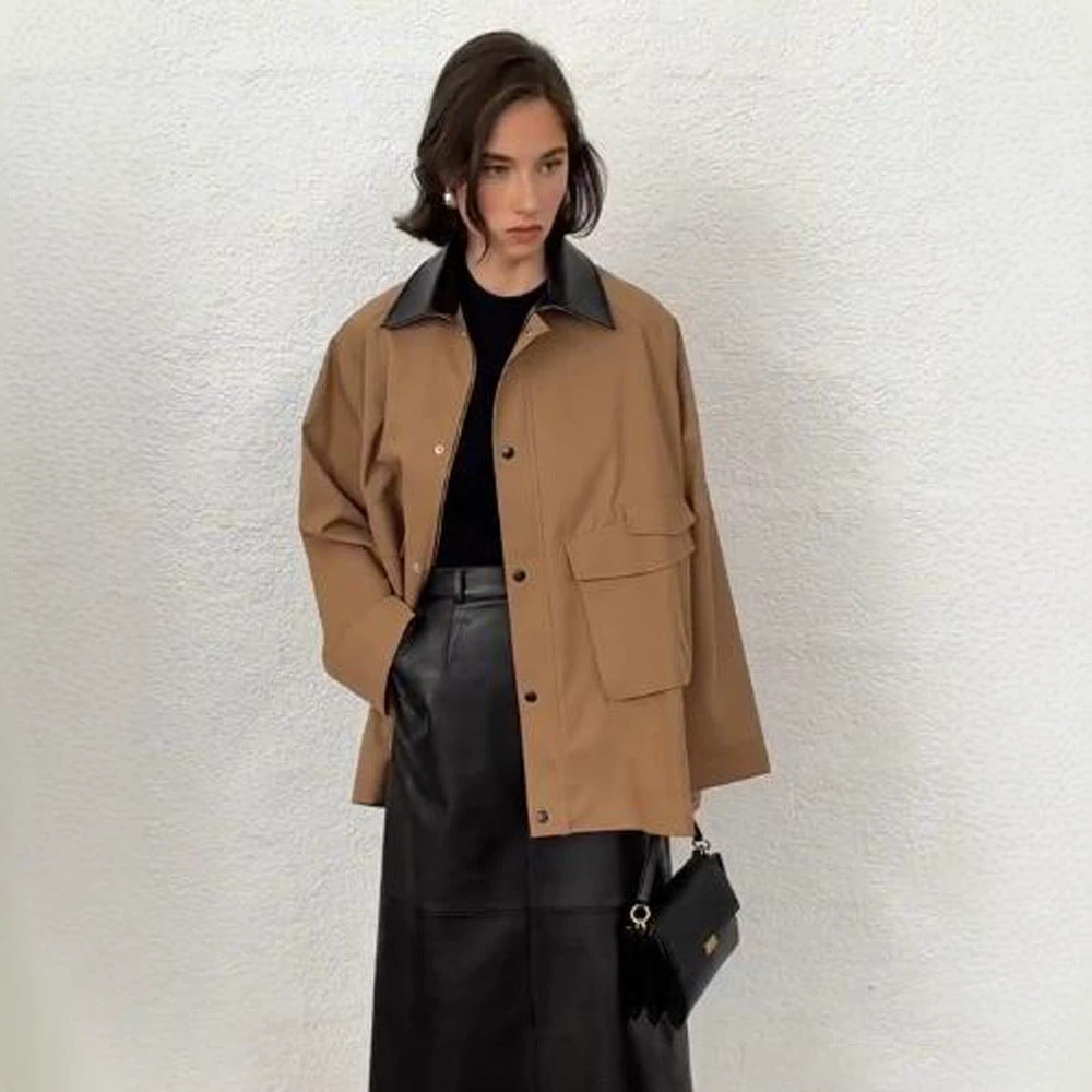 Damen Oversize utilitarische Jacke mit großen Pattentaschen und Kontrastkragen Echoarchiv
