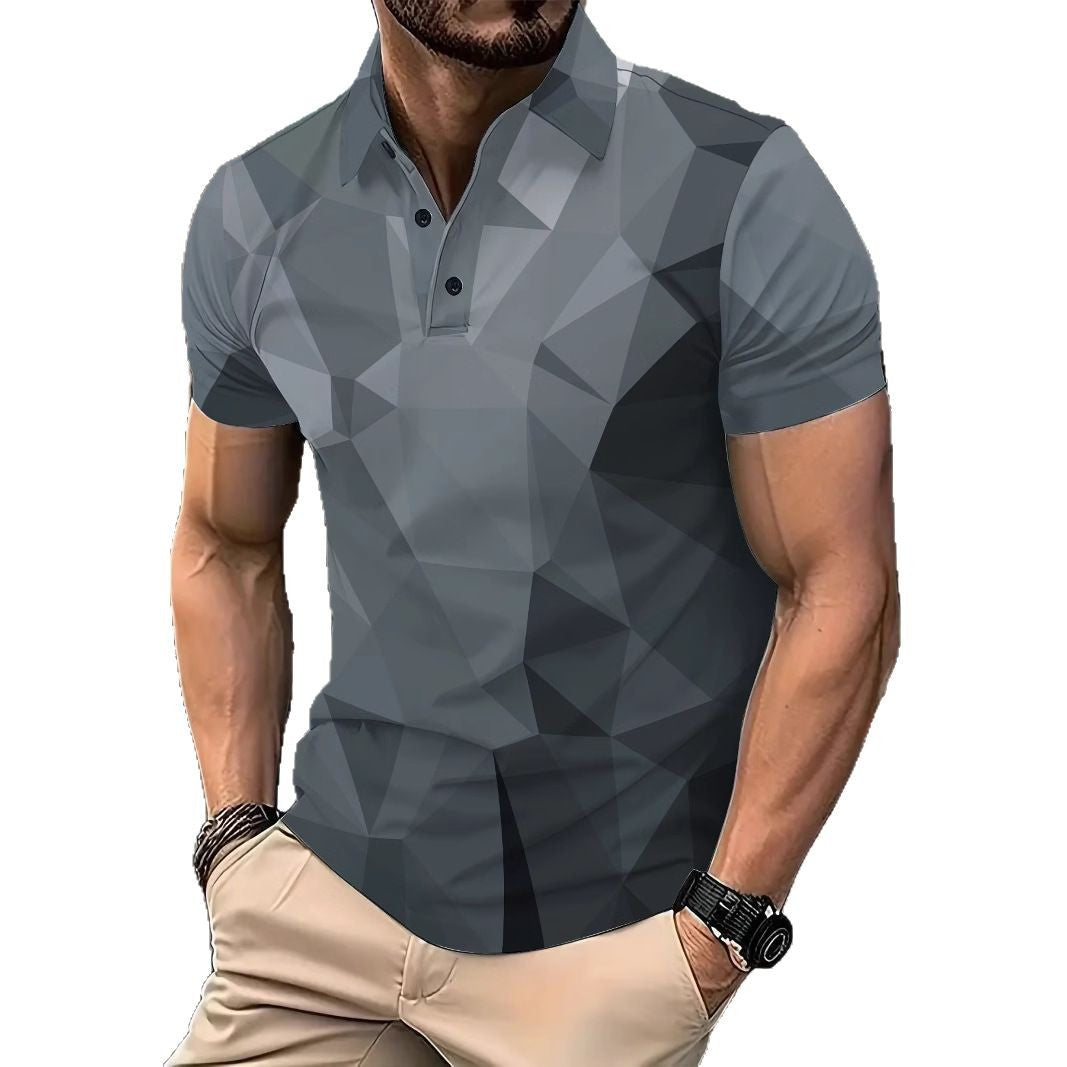 Herren Poloshirt mit geometrischem Design und atmungsaktiver Materialstruktur Echoarchiv