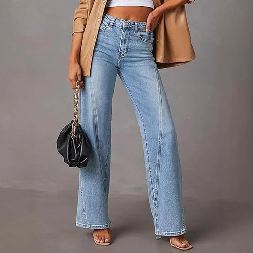 Damen High-Waist Wide-Leg Jeans mit dekorativer V-Naht Echo Archiv