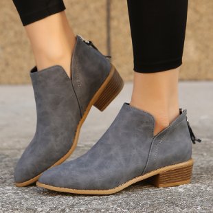 Damen Metallic-Ankleboots mit spitzer Kappe, Rückreißverschluss und niedrigem Blockabsatz Echoarchiv