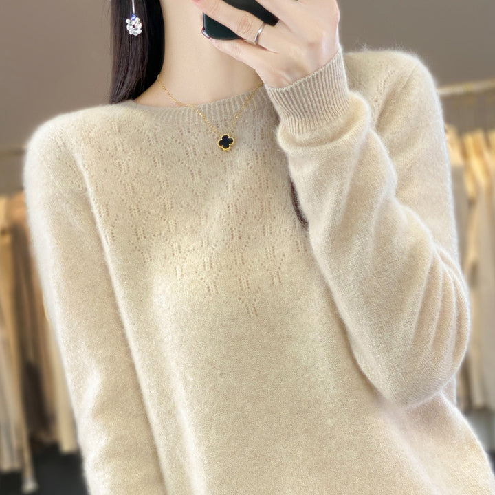 Damen Kuscheliger Midweight Rundhals-Pullover aus Angora-Blend mit feinem Flor und schmalem Bündchen Echoarchiv