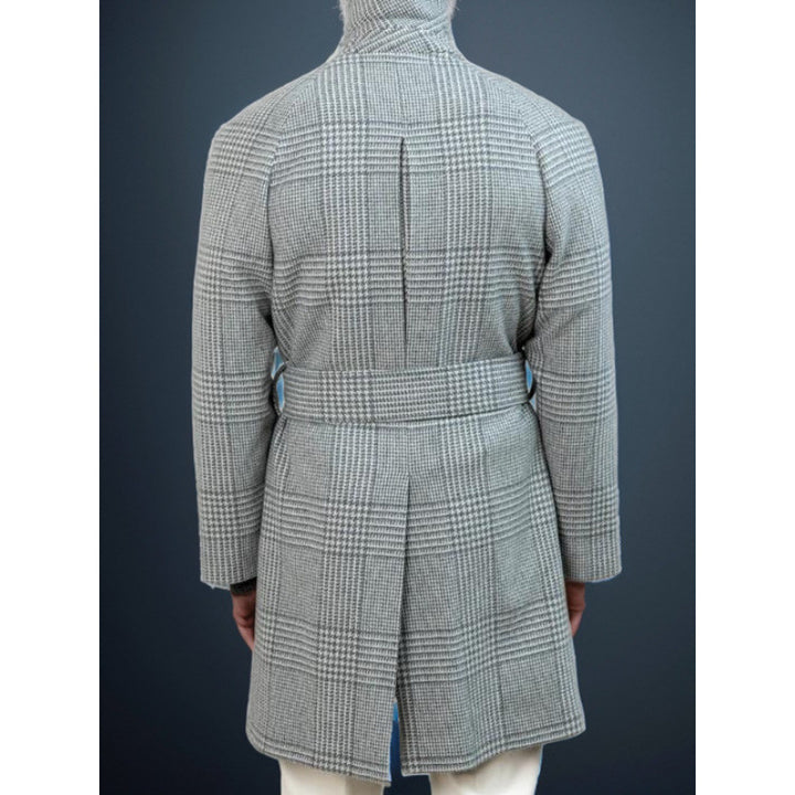 Herren eleganter Karomantel mit Taillengürtel Echoarchiv