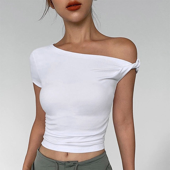 Damen Schulterfreies Crop-Top mit Raffung und modischen Knoten Echo Archiv