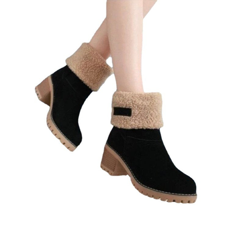 Damen Kurzschaft-Stiefelette mit Teddyfutter, Blockabsatz und Profilsohle Echoarchiv