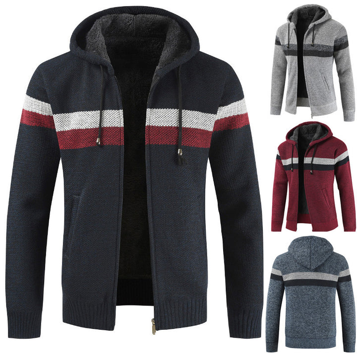 Herren Kapuzenstrickjacke mit kontrastierenden Streifen Echoarchiv