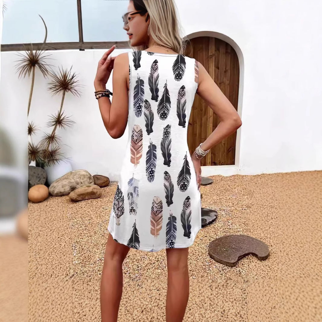 Damen lässiges Sommerkleid mit Federmuster und praktischen Seitentaschen Echo Archiv