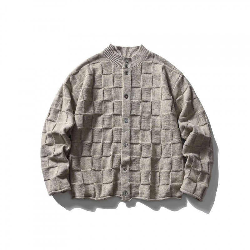Unisex Strukturierte Boxy-Strickjacke mit Karomuster Echo Archiv