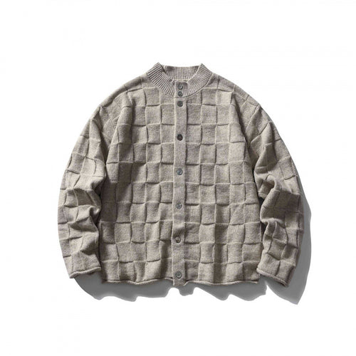 Unisex Strukturierte Boxy-Strickjacke mit Karomuster Echo Archiv