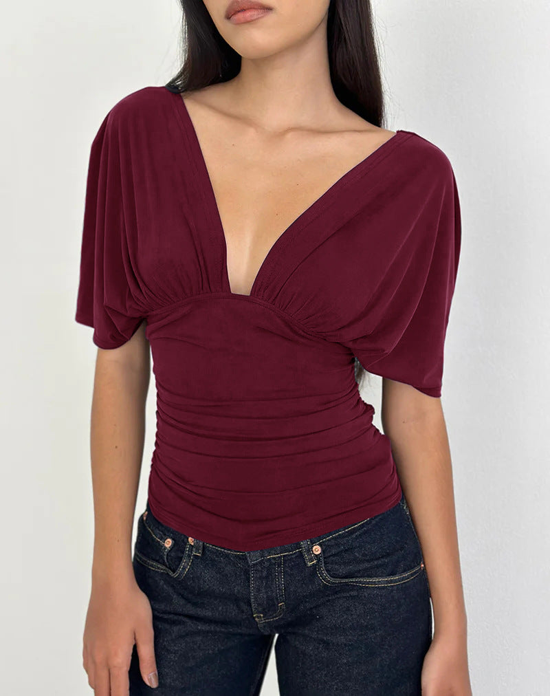 Damen Elegantes Oberteil mit tiefem V-Ausschnitt und lässigem Drapierungsdesign Echo Archiv
