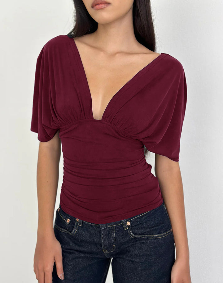 Damen Elegantes Oberteil mit tiefem V-Ausschnitt und lässigem Drapierungsdesign Echo Archiv