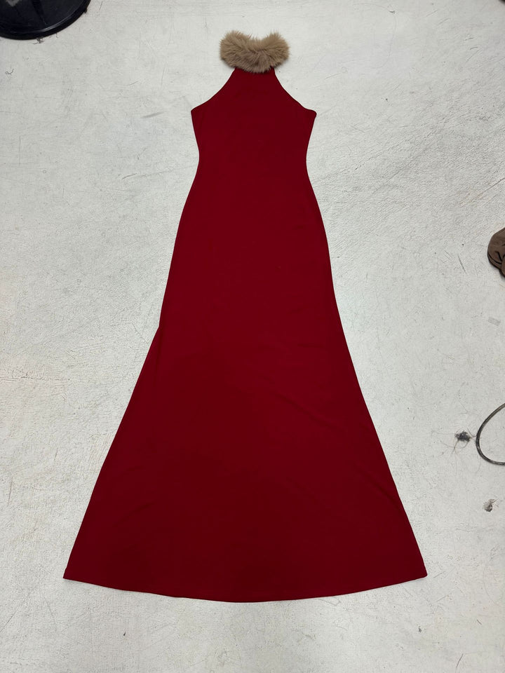 Damen Elegantes Maxikleid mit luxuriösem Kunstpelzkragen Echo Archiv
