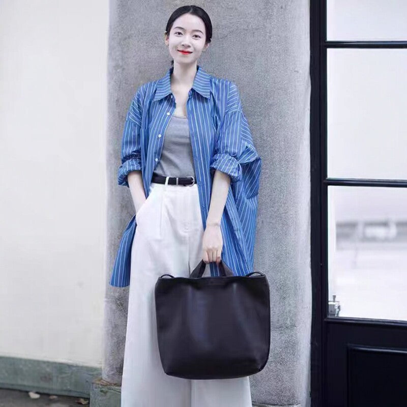 Damen Longline-Hemd mit Nadelstreifen, Oversize-Silhouette und verlängertem Saum – Maréline