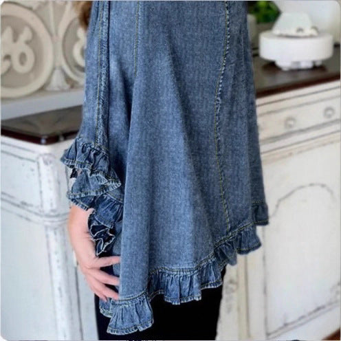 Damen Oversize-Jeans-Kimono mit Volantkante und offenem Fall Echo Archiv