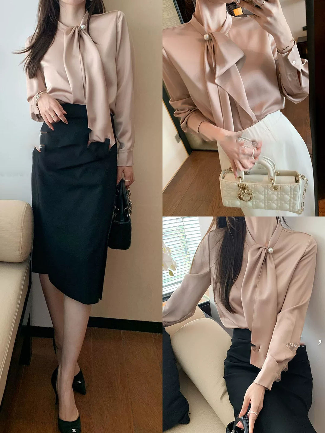 Damen Elegante Bluse mit Schleifendetail Echoarchiv