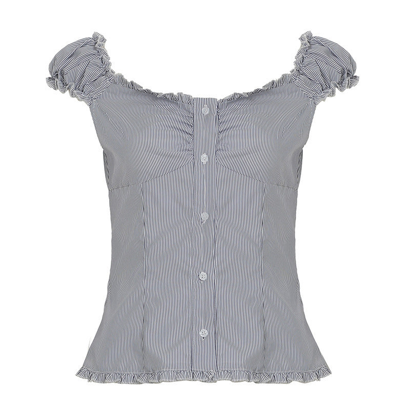 Damen Blusenoberteil mit Rüschendetails und eleganten Streifen Echo Archiv