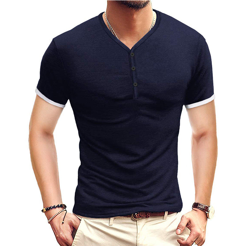 Herren Kurzarm-Henley-Shirt mit kontrastierenden Akzenten Echoarchiv