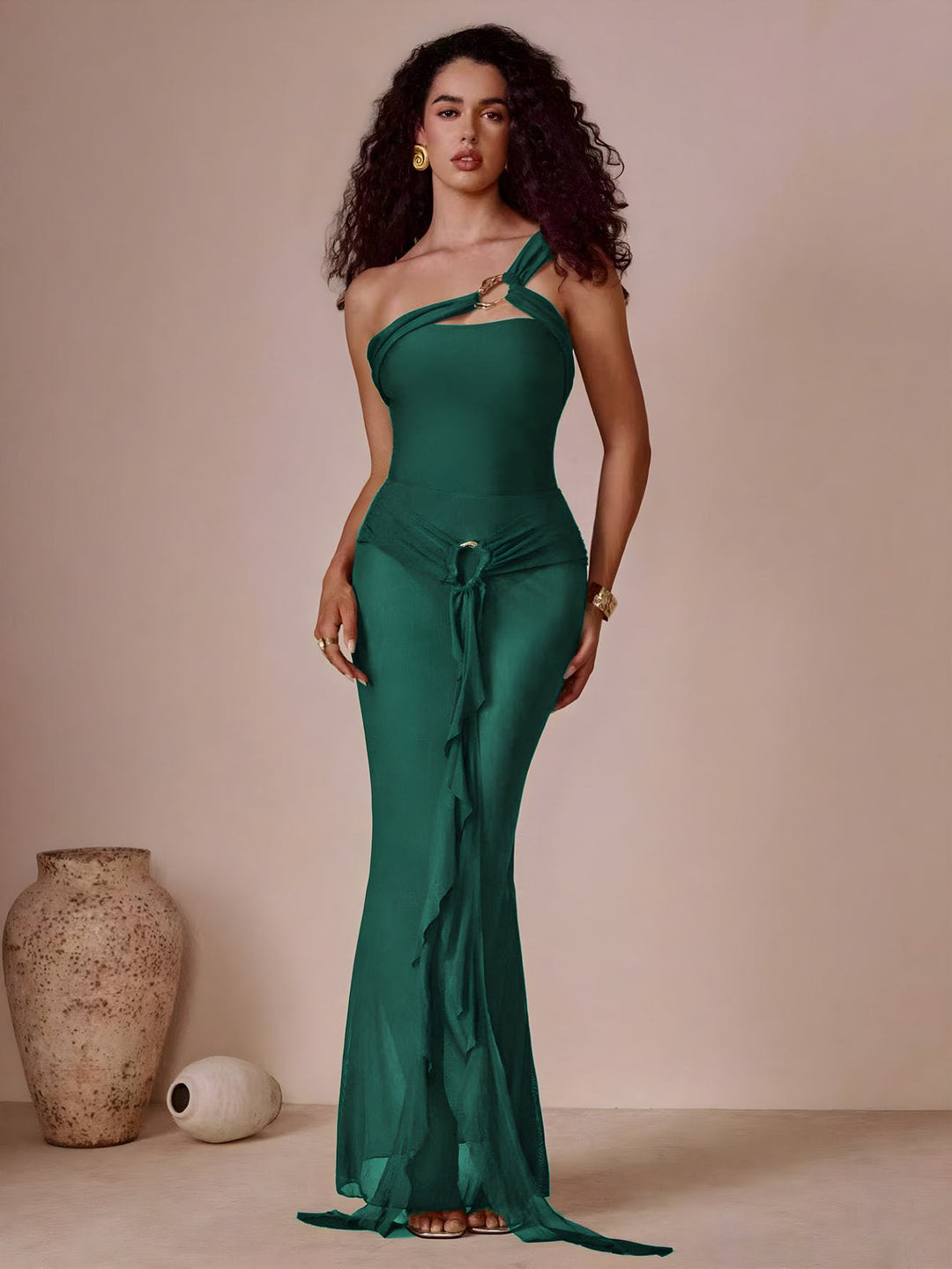 Damen Elegantes One-Shoulder Maxikleid Echo Archiv