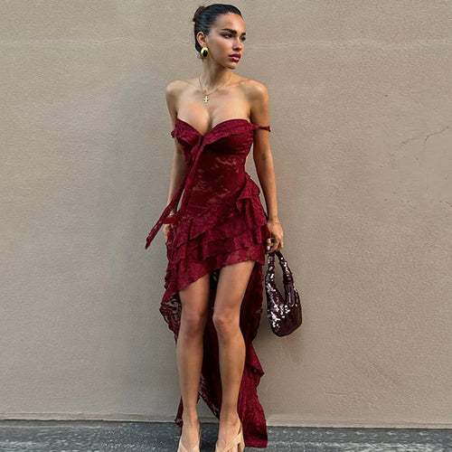 Damen asymmetrisches Spitzenkleid mit Rüschendetails Echo Archiv