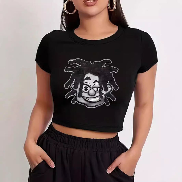 Damen Crop-T-Shirt mit kreativem Comic-Motiv Echo Archiv