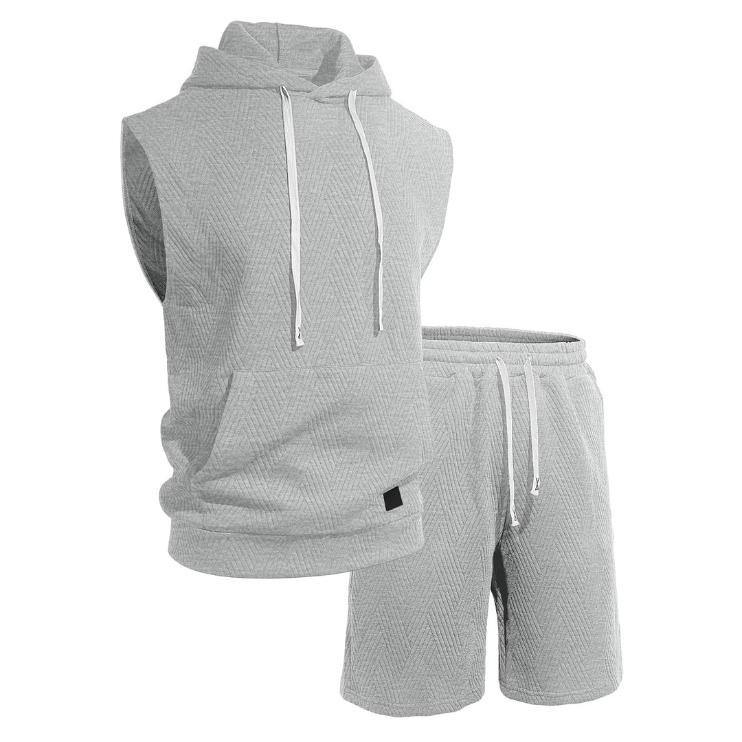 Herren nan ärmelloses Kapuzen-Lounge-Set aus strukturierter Baumwollmischung mit Kängurutasche und elastischer Freizeithose Echo Archiv